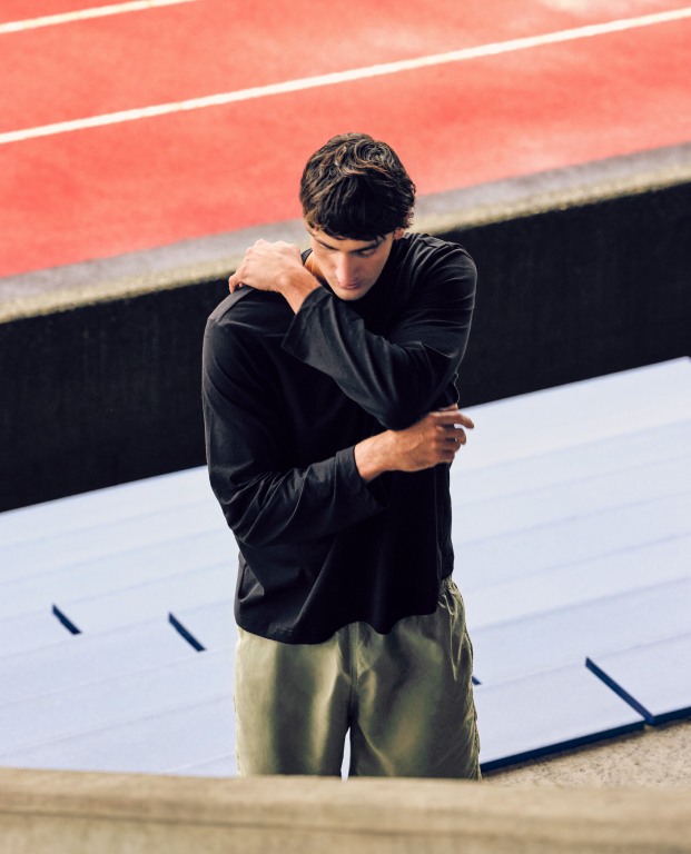 Person in front of a track